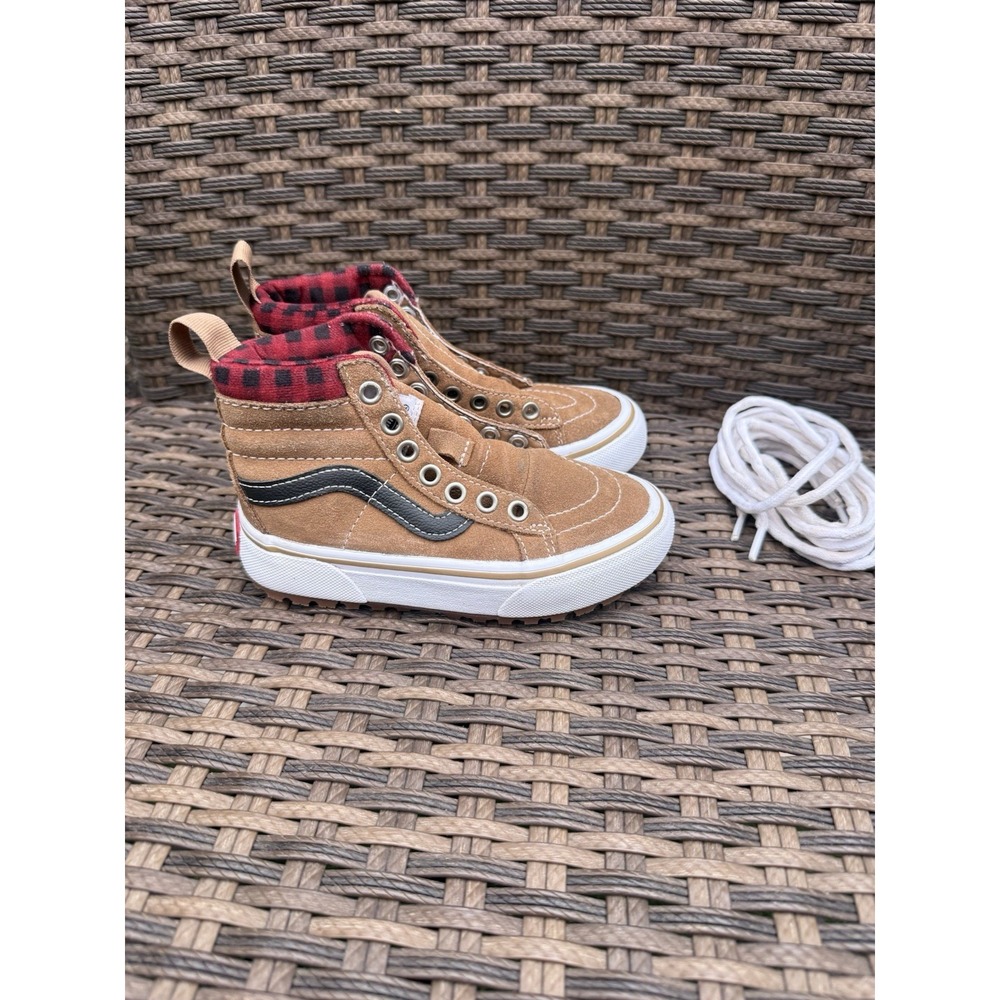 VANS Sk8-Hi MTE Shoe High Top Plaid Brown Suede Youth Size 10.5 Boots